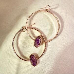 Kendra Scott Elora Hoop Earrings Rose Gold in Veined Purple Turquoise